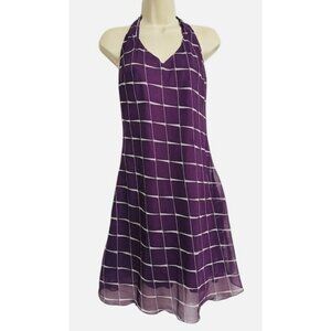 RAG Women Y2K Purple Geometry Squares Coquette Baby Doll Halter Short Dress L